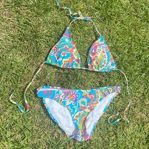 Blue paisley Ralph Lauren bikini, top size medium and bottoms size small